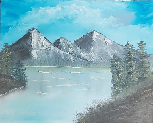 Bob Ross style mountain scene (NOT my design)